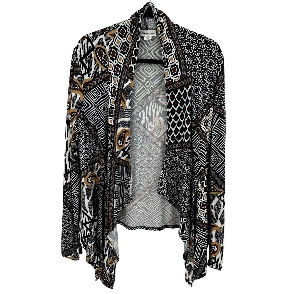 Coldwater Creek Womens Brown Multi Geometric Print Open Front Cardigan XS